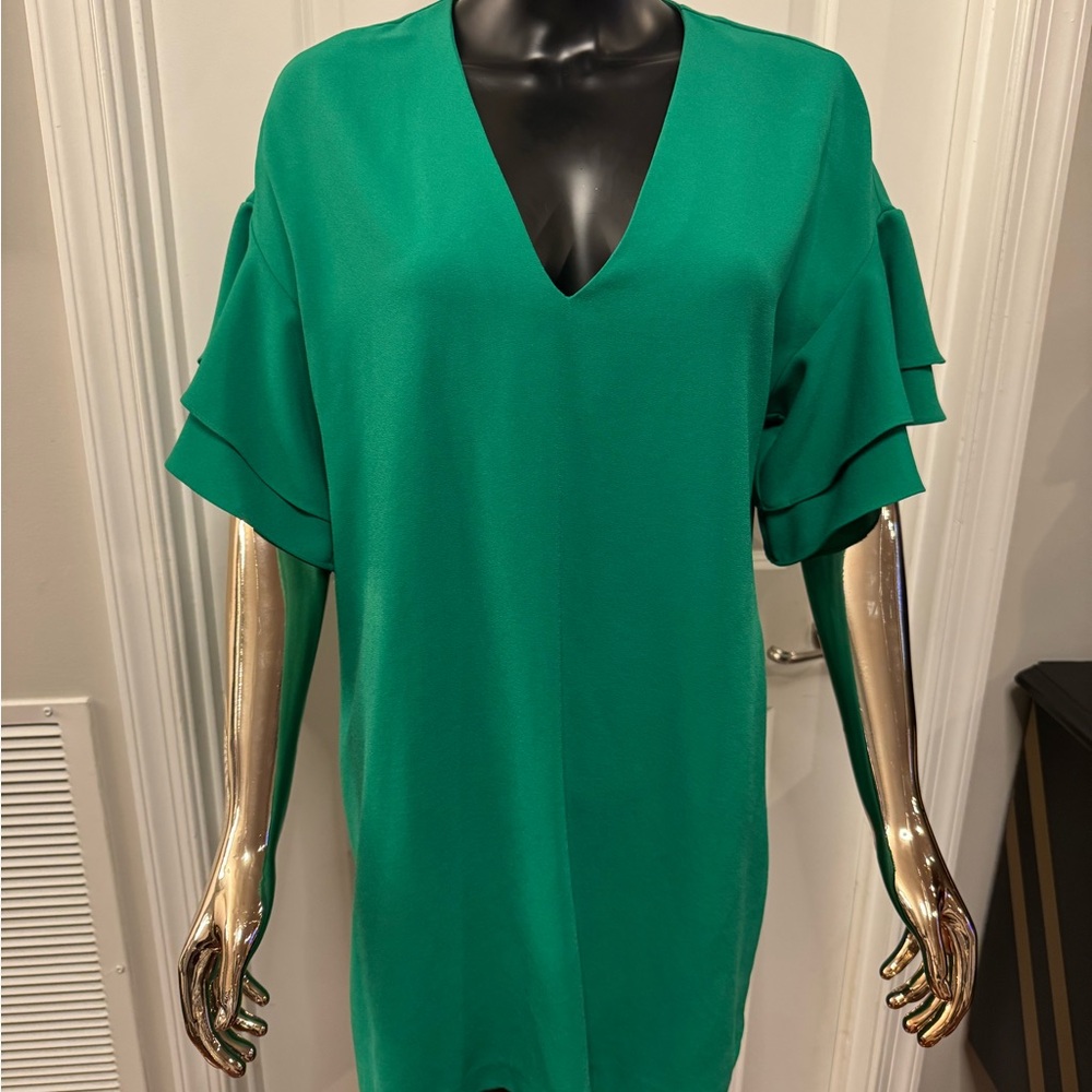 Zara Emerald V-Neck Mini Dress